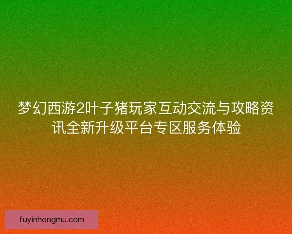 梦幻西游2叶子猪玩家互动交流与攻略资讯全新升级平台专区服务体验